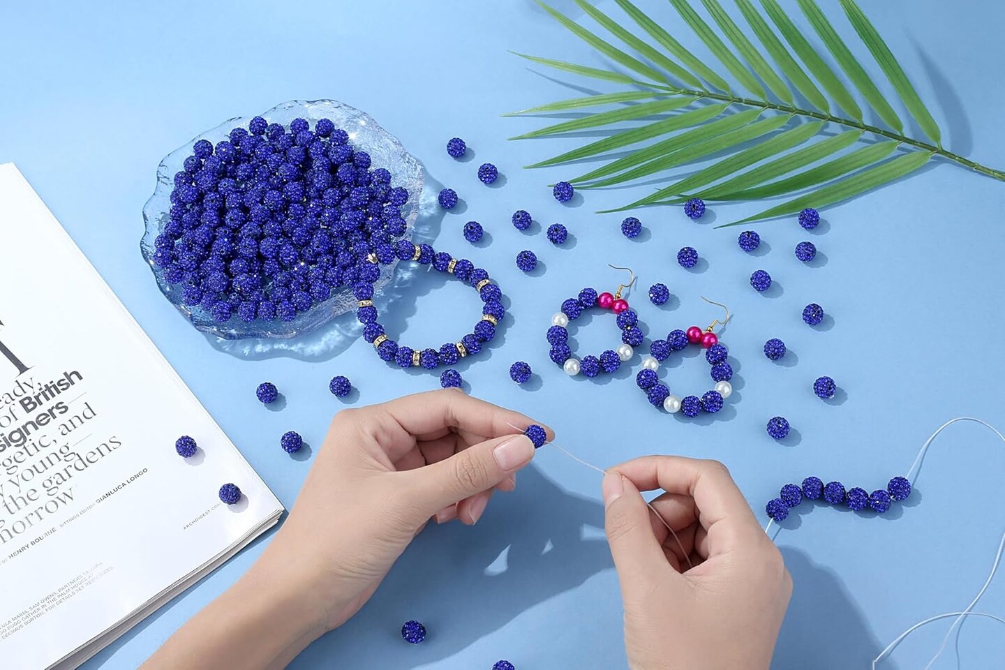 100pcs 10mm Blue Clay Beads, Round Blue Rhinestone Beads for Jewelry Making(Sapphire)