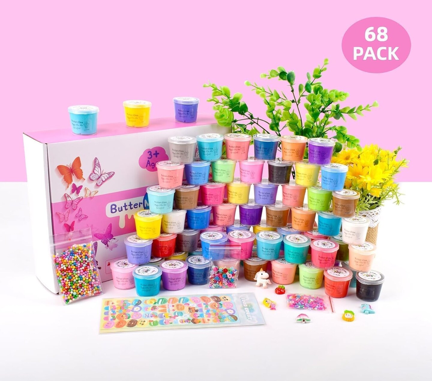 68 Pack Mini Butter Slime Kit for Kids