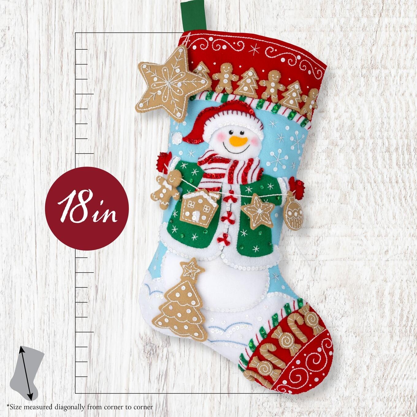 Bucilla Felt Stocking Applique Kit 18" Long-Jolly Gingerbread Snowman