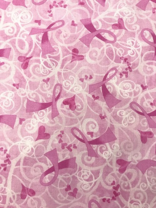 1 Yard Pink Ribbon Hearts Cotton Fabric 44&#x2013;45&#x2033; Wide Pink Breast Cancer Awareness Print