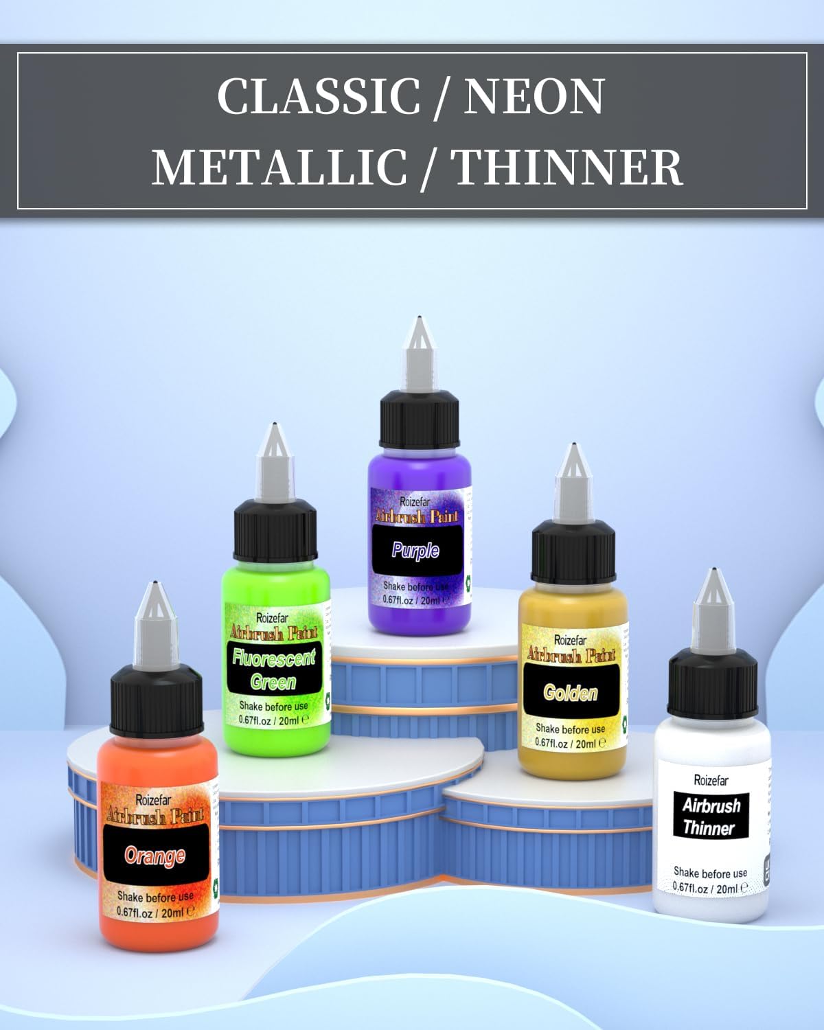 Airbrush Paint - 22 Colors with 2 Thinner Airbrush Paint Set (20ml/Bottle)