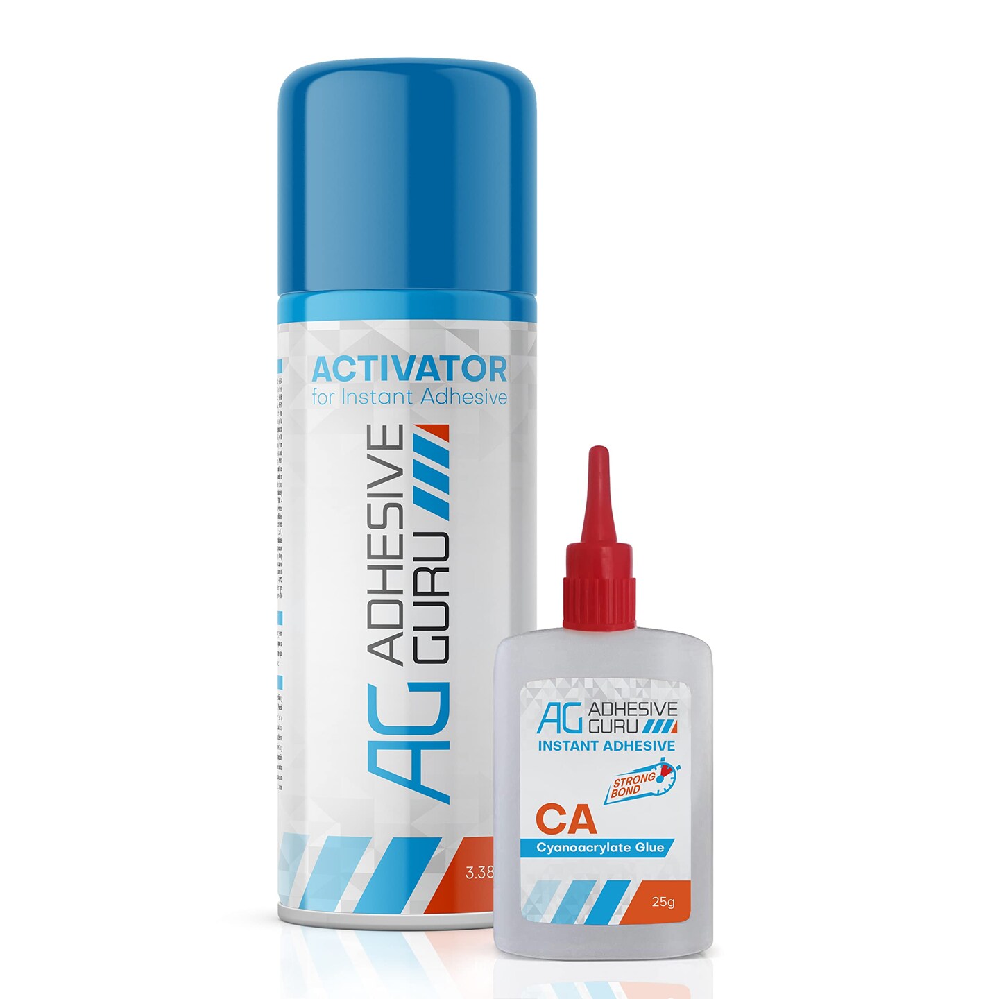 ADHESIVE GURU AG210 CA Glue (0.9 oz) & Activator Spray Set (3.38 fl oz), Transparent Super Glue and Accelerator Kit