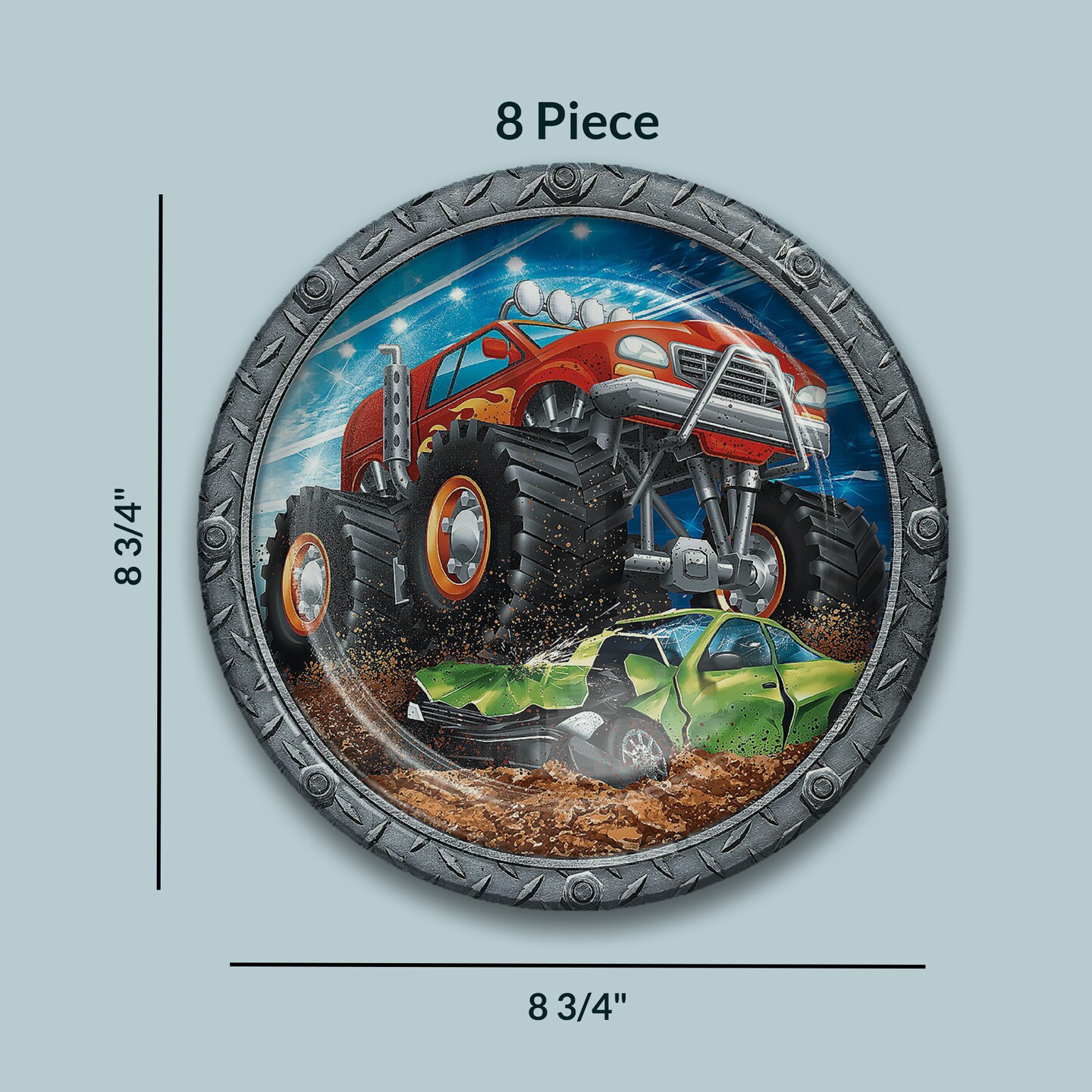8 Count Monster Truck Party Paper Dinner Plates 8.75" Disposable Birthday Plates