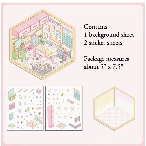 Sticker Scene Set, Sheep Bedroom, Isometric Room Stickers Activity, Adorabilities