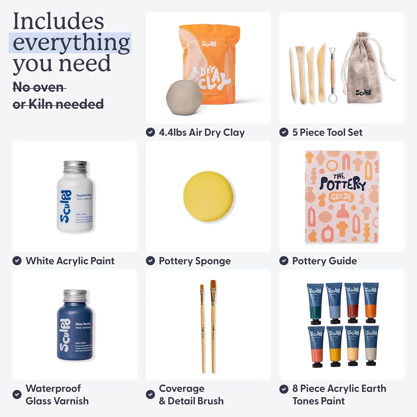 The Original Pottery Starter Kit - Complete Air Dry Clay + Painting Beginner Set