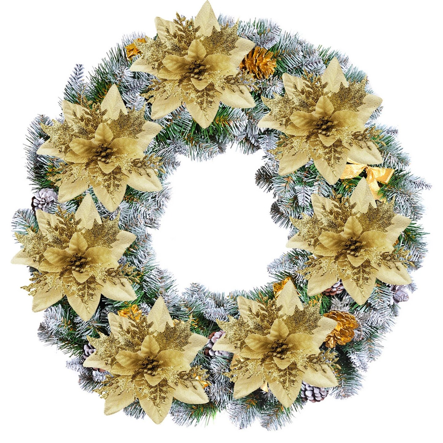 30 Pcs Glitter Christmas Poinsettia Hanging Flower Tree Decor