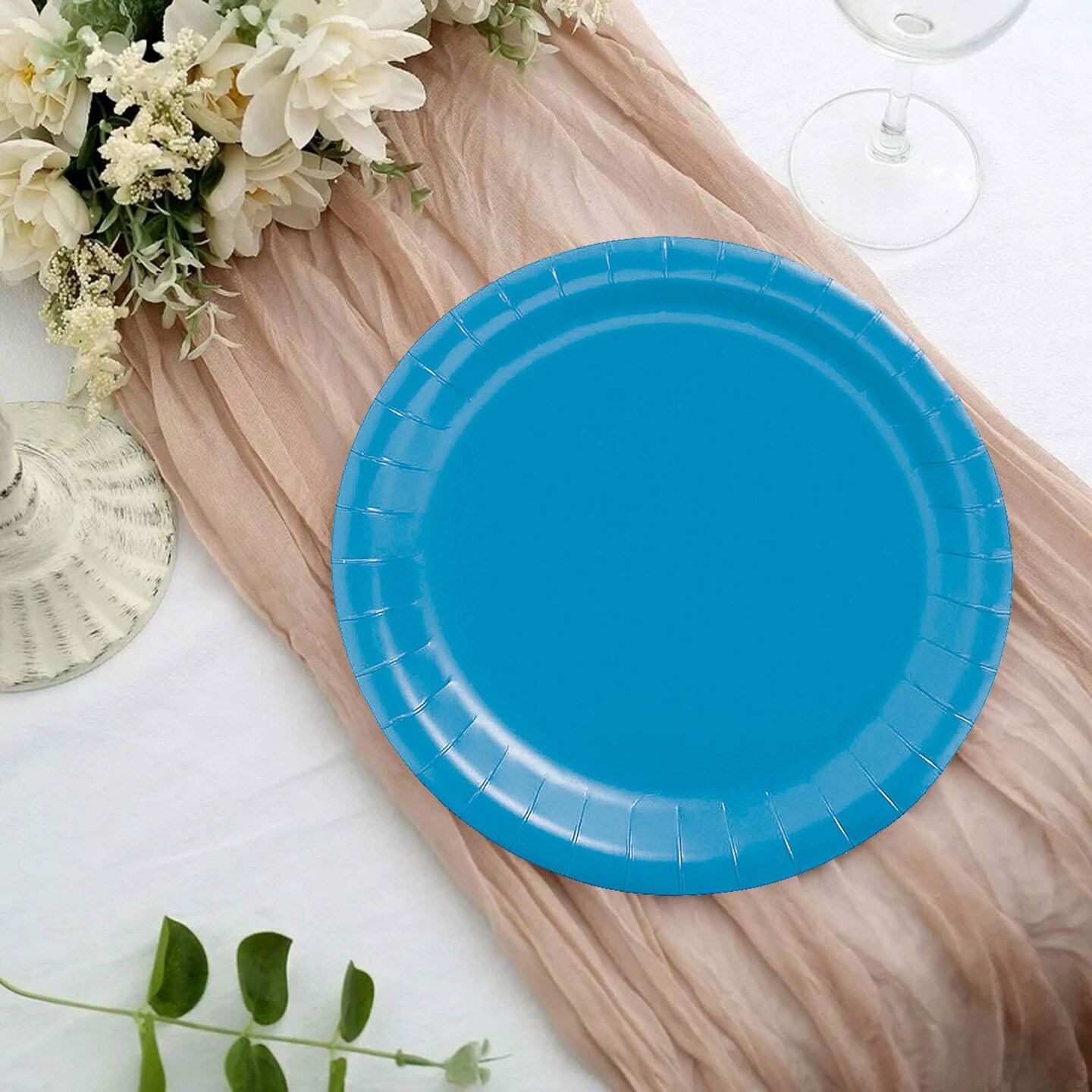 7 Inch Turquoise Color Round Paper Plates 24 Count for Desserts and Snacks