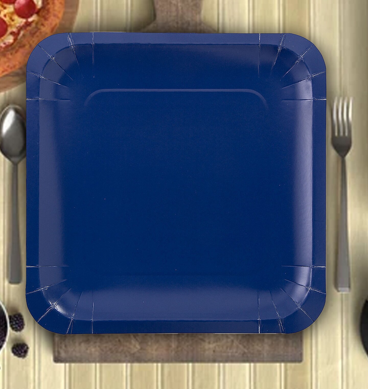 24 Count Navy Blue Square Paper Dinner Plates 9" Disposable Party Tableware