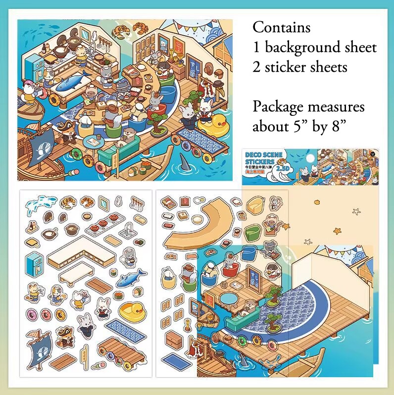 Sushi Restaurant Sticker Scene, Cute Isometric Stickers Activity, Adorabilities