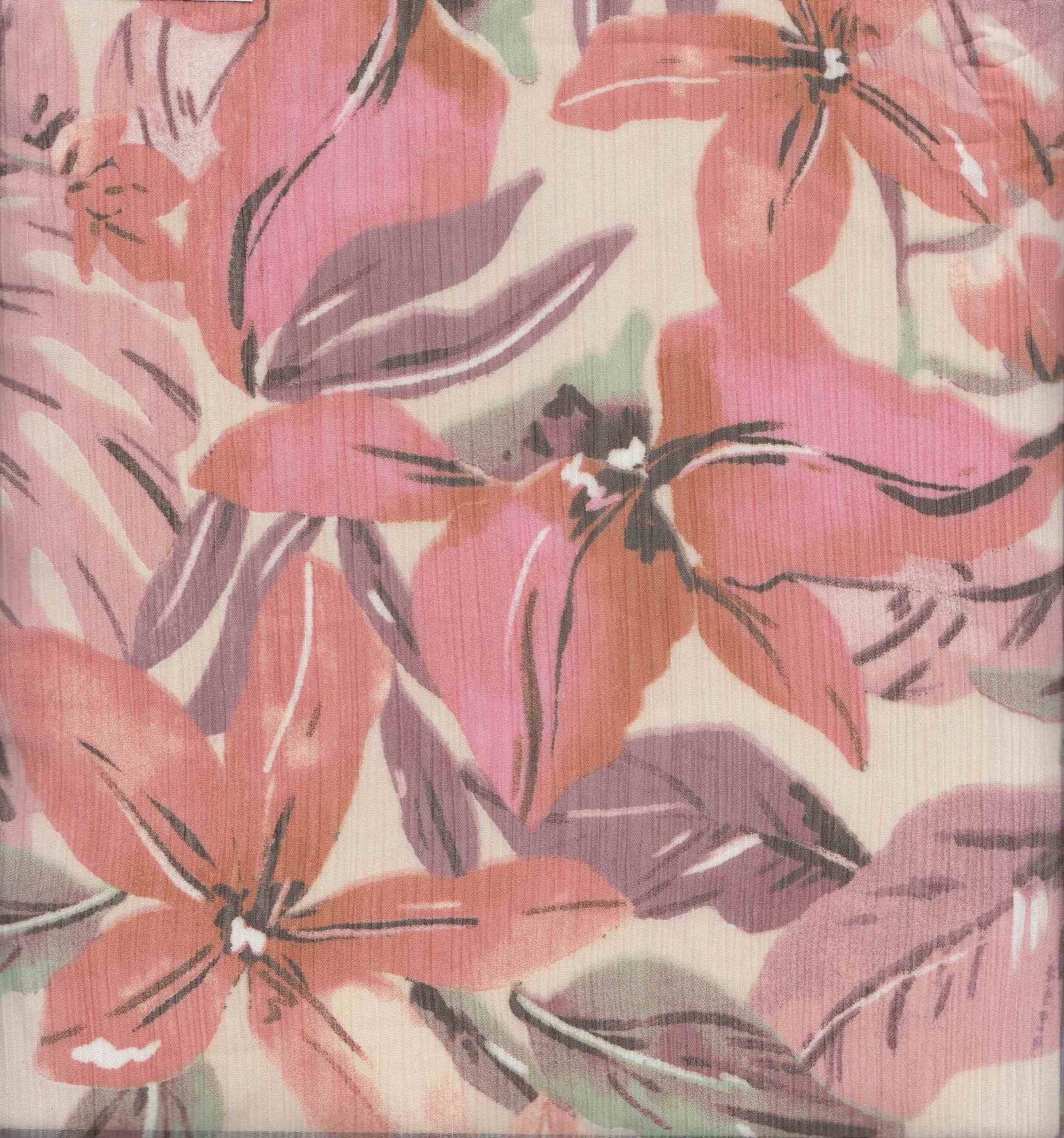 1 Yard Hi Multi Chiffon Fabric 57/58&#x2033; Wide Sand &#x26; Rust Big Floral Print