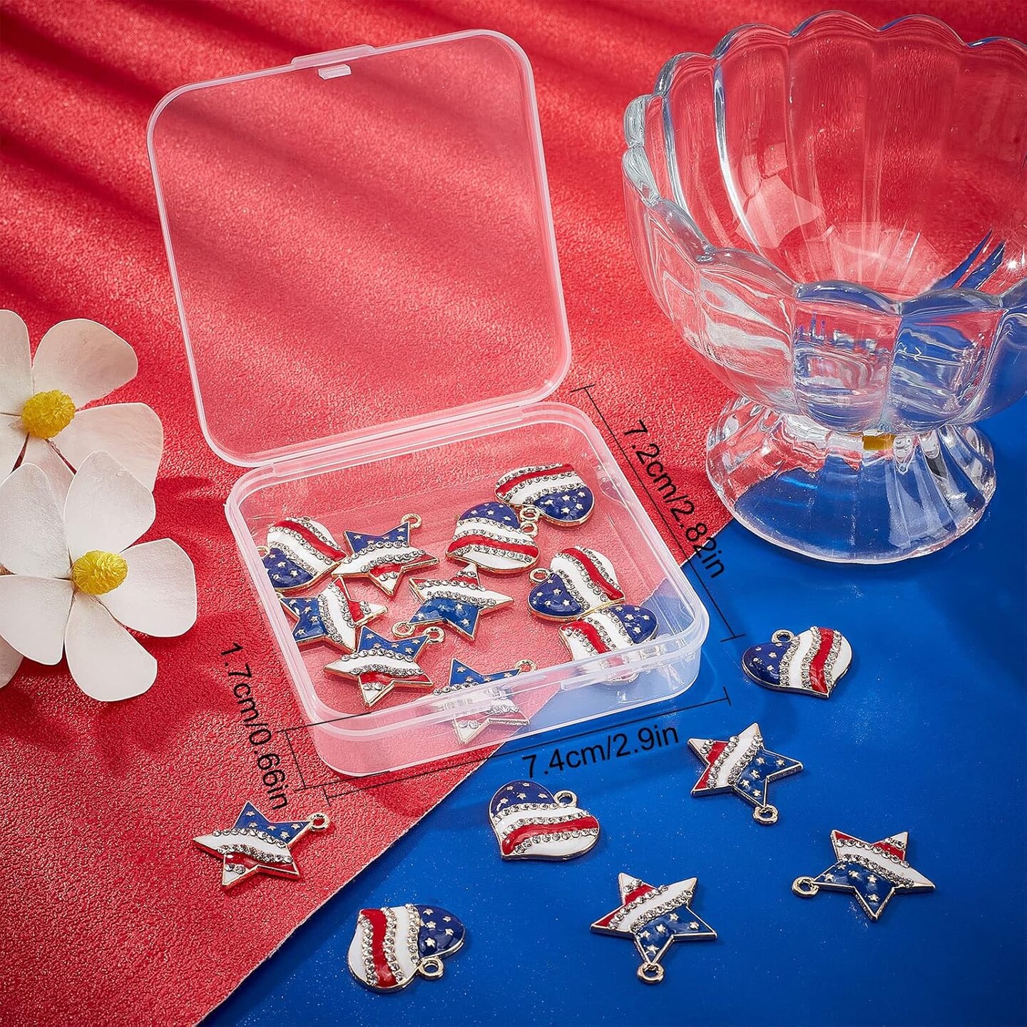 America Flag USA Patriotic Independence Day 4th of July Rhinestone Love Heart Star Charms