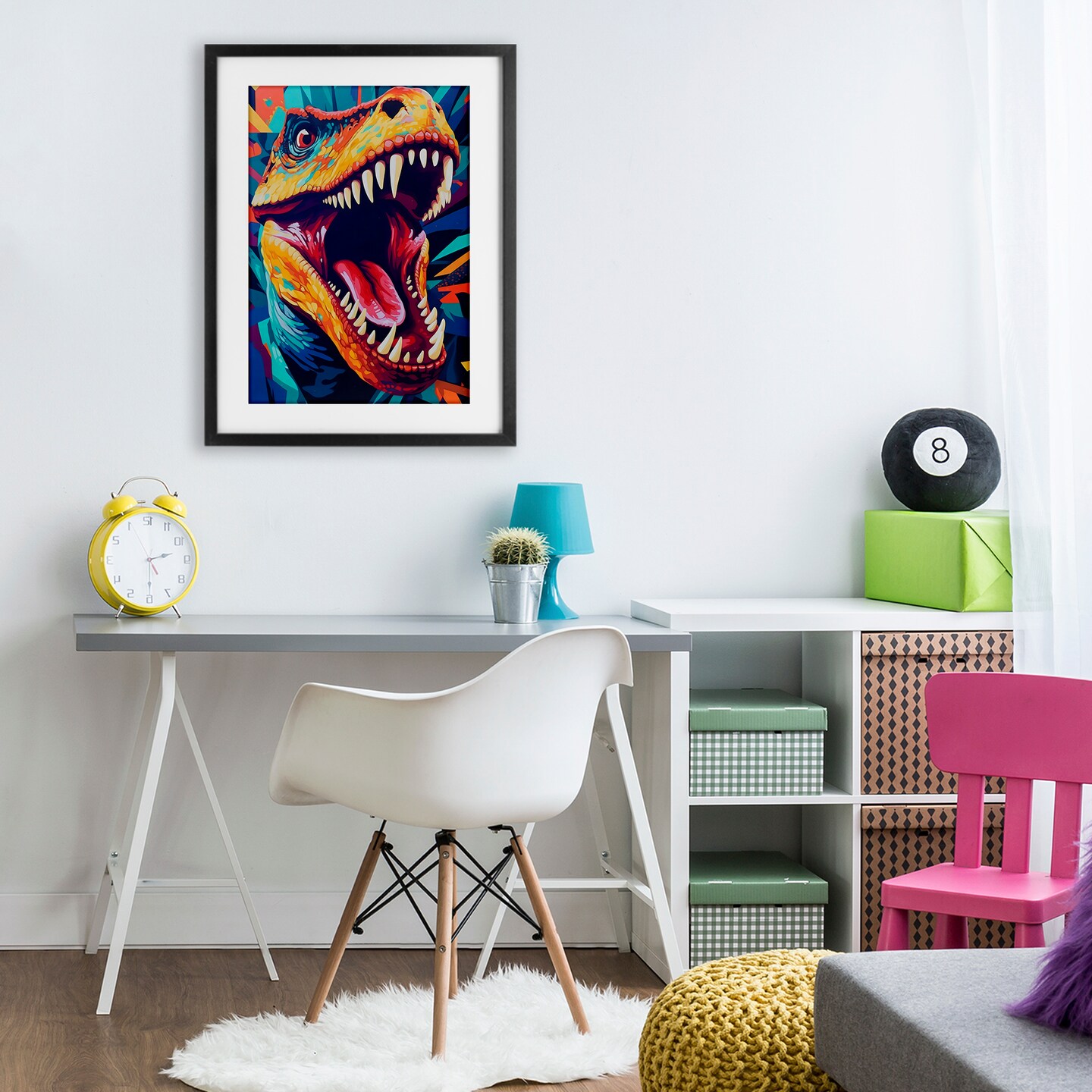 Stupell Industries Pop Style Raptor Dino Framed Print Under Glass, design by Creative Studio