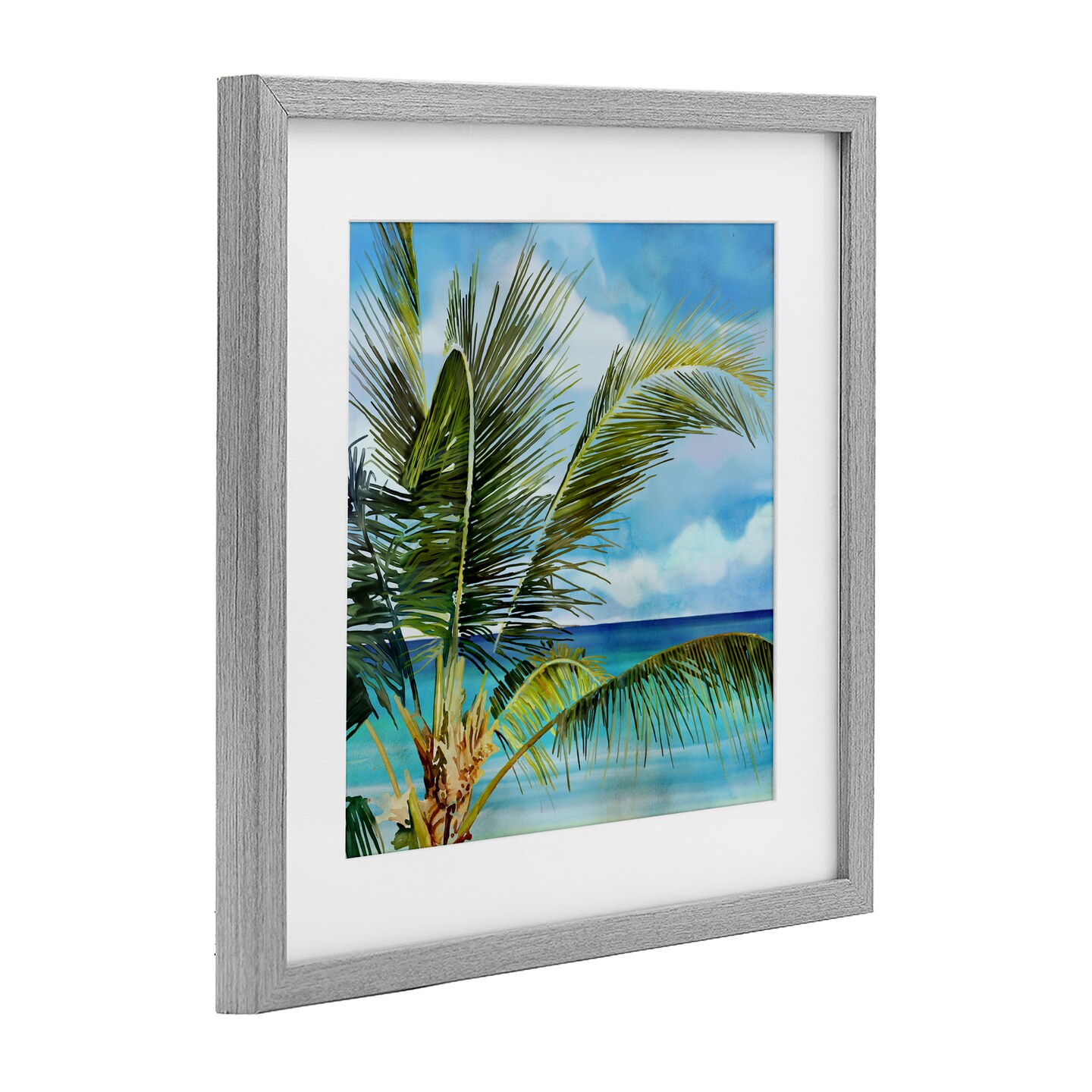 Stupell Industries Lush Palm Watercolor View Framed Print Under Glass, design by Mauro Devereaux