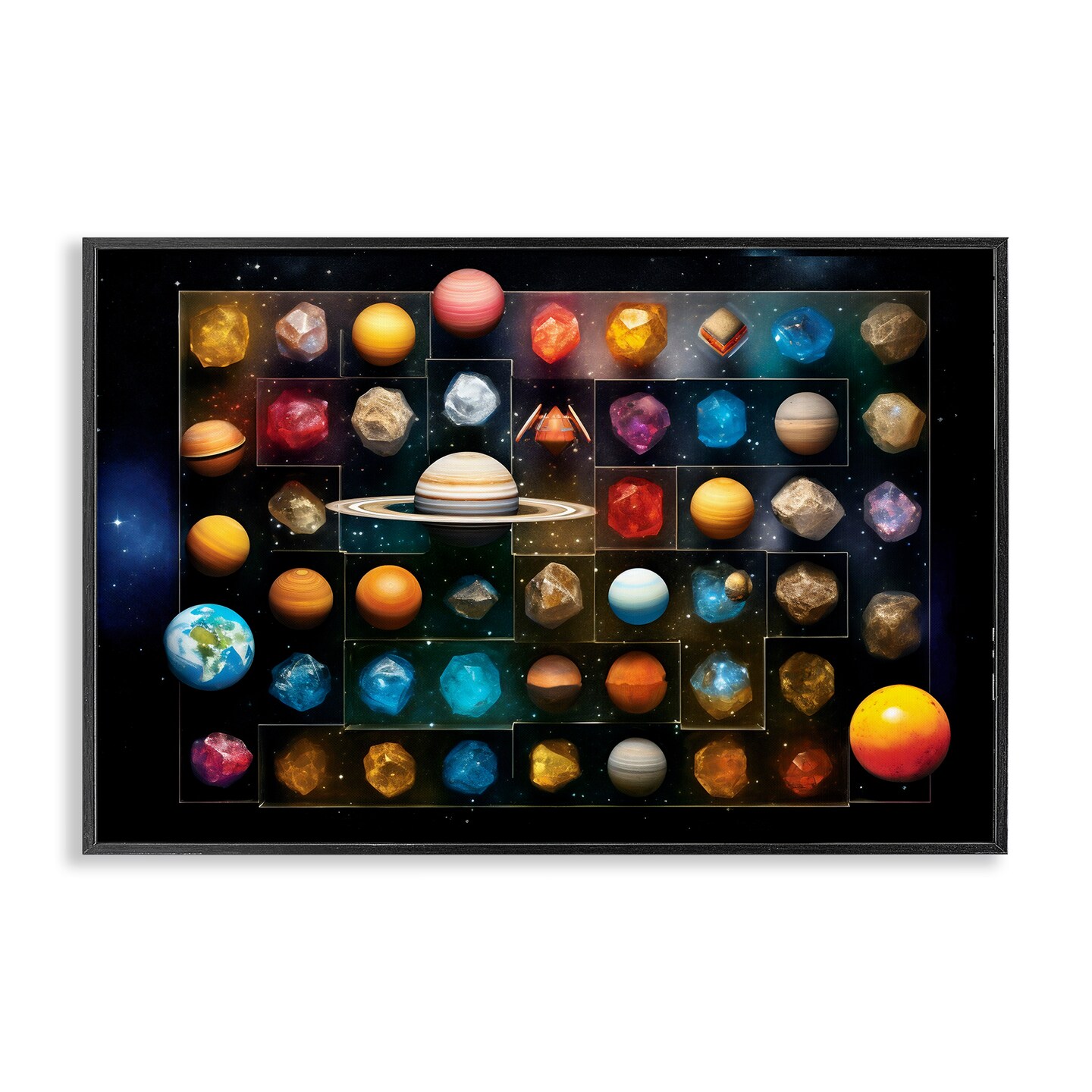 Stupell Industries Celestial Gems & Planets Framed Giclee, design by Ray Powers