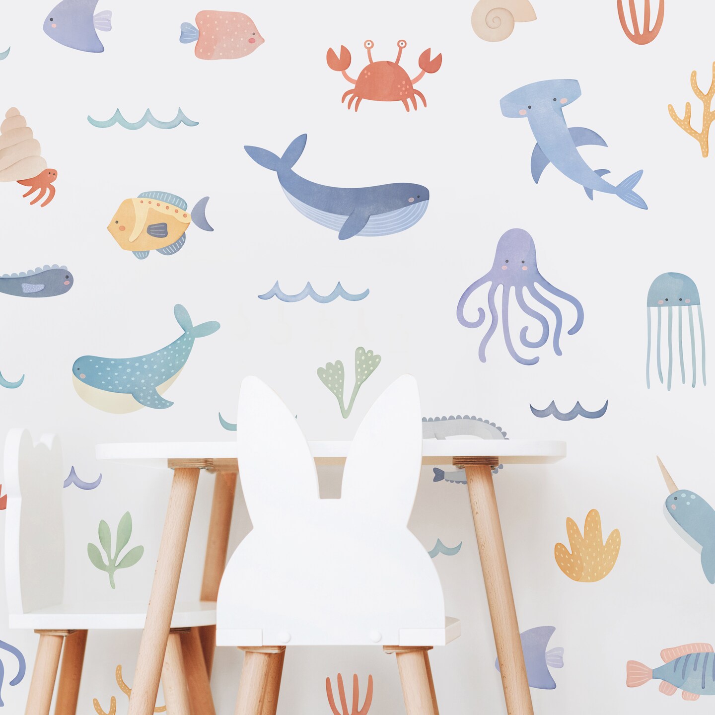 Ocean Wall Decals - Removable & Reusable Sea Life Wall Stickers for Kid's Rooms and Nurseries