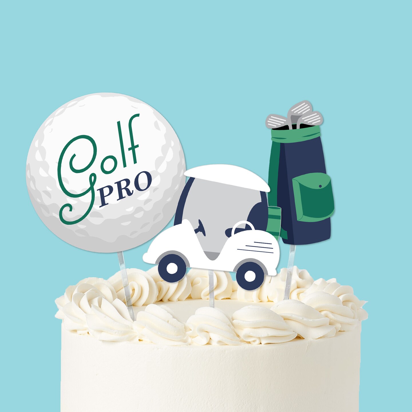 Big Dot of Happiness Golf Cake Topper Set, Par-Tee Time Party, Golf Cart-Themed Dessert Decorations for Birthday or Retirement Party – 3 Count
