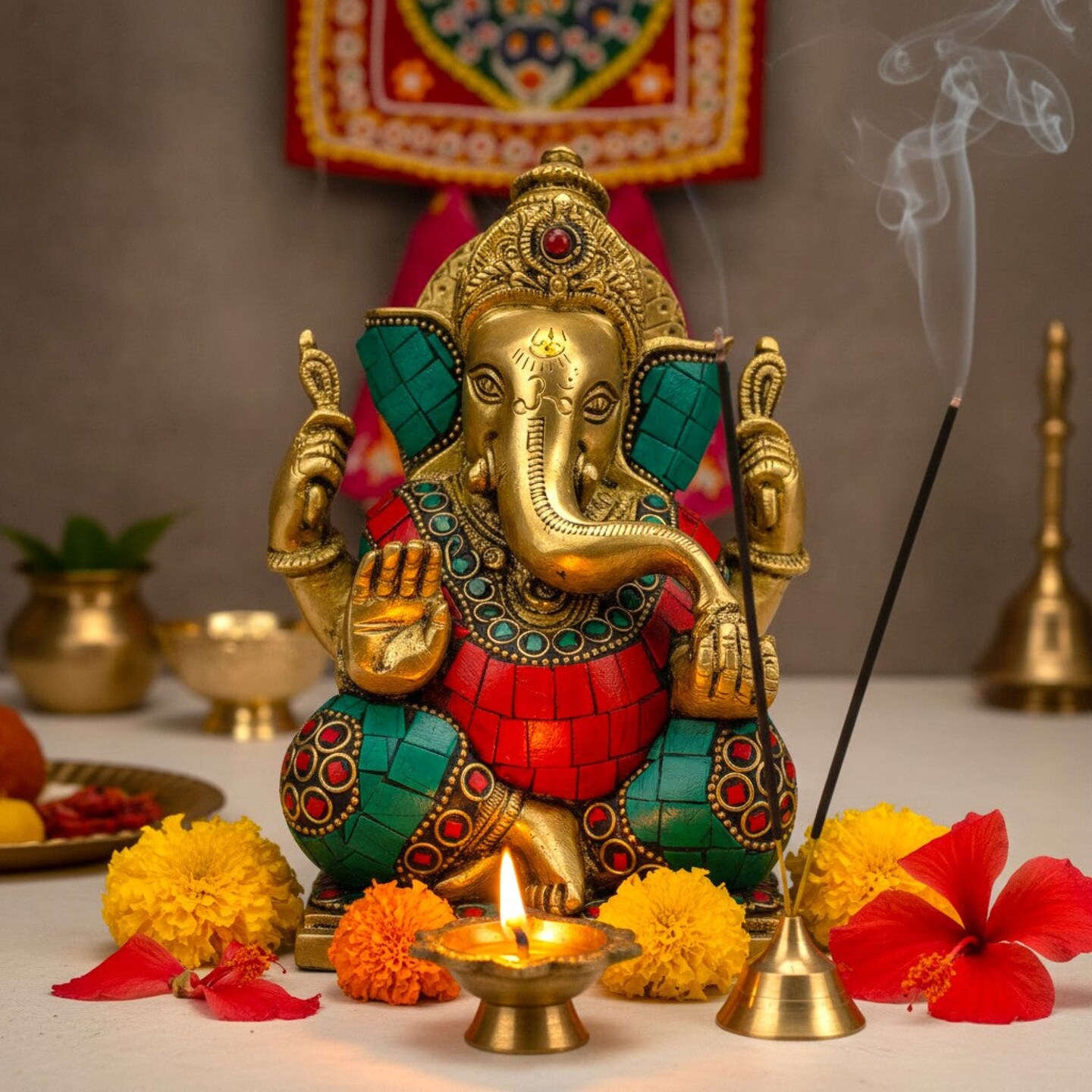 Brass Ganesha Statue Idol Showpiece Ganpati Figurine God of Luck and Success Home Decoration Elephant God Return Gifts for Housewarming Pooja Diwali Decoration