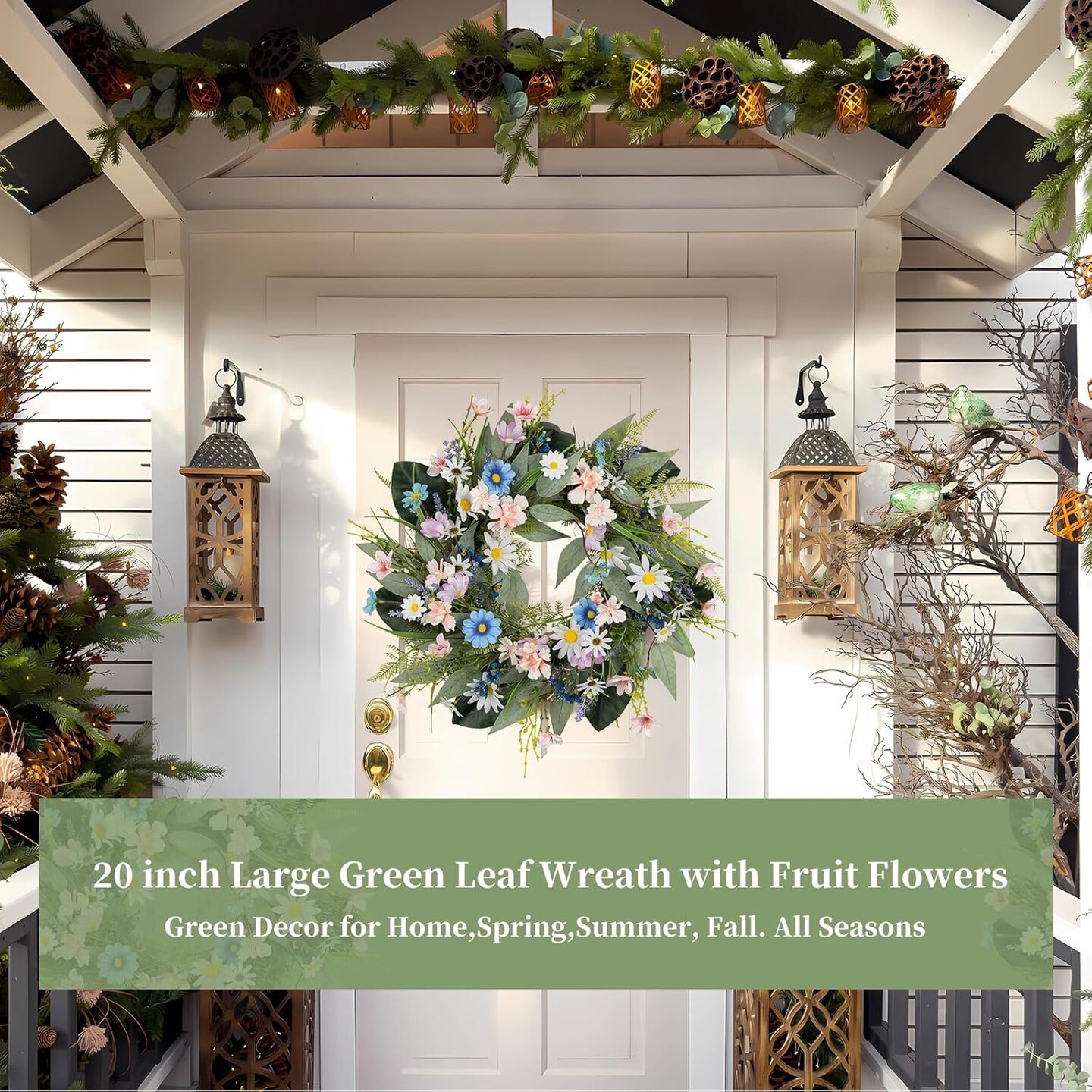 20&#x22; Eucalyptus Spring Wreath &#x2013; Lush Greenery for Front Door, Home &#x26; All-Season D&#xE9;cor