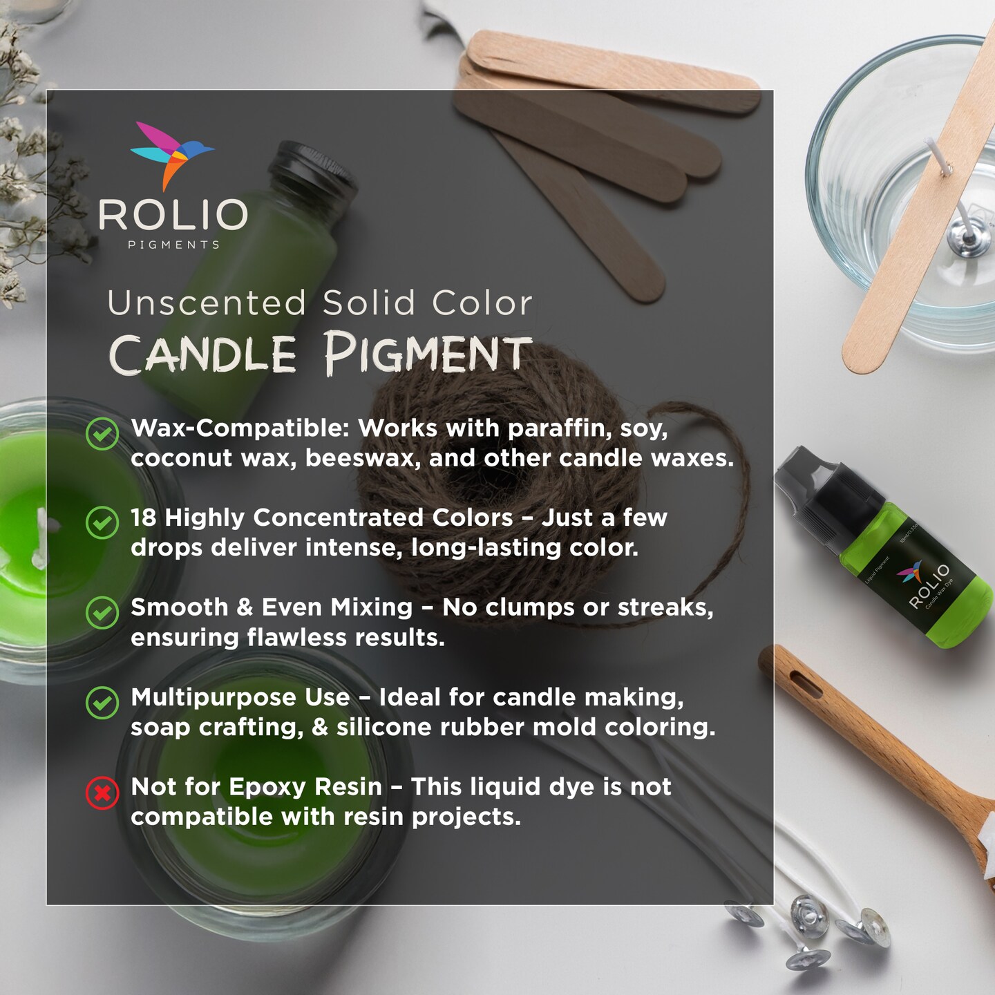 Rolio Candle Liquid Pigment Dye - 18 Solid Colors - 0.33 oz/10 ml each