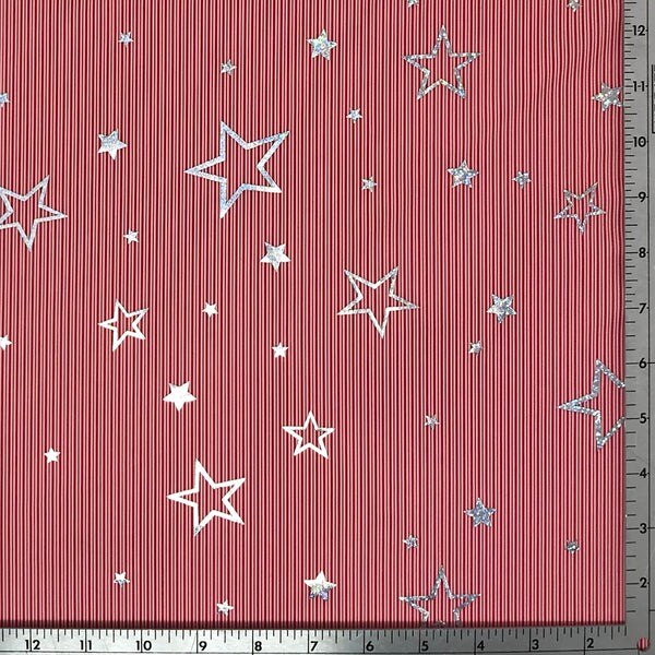Candy Stripe Stars Foil Printed Spandex Fabric