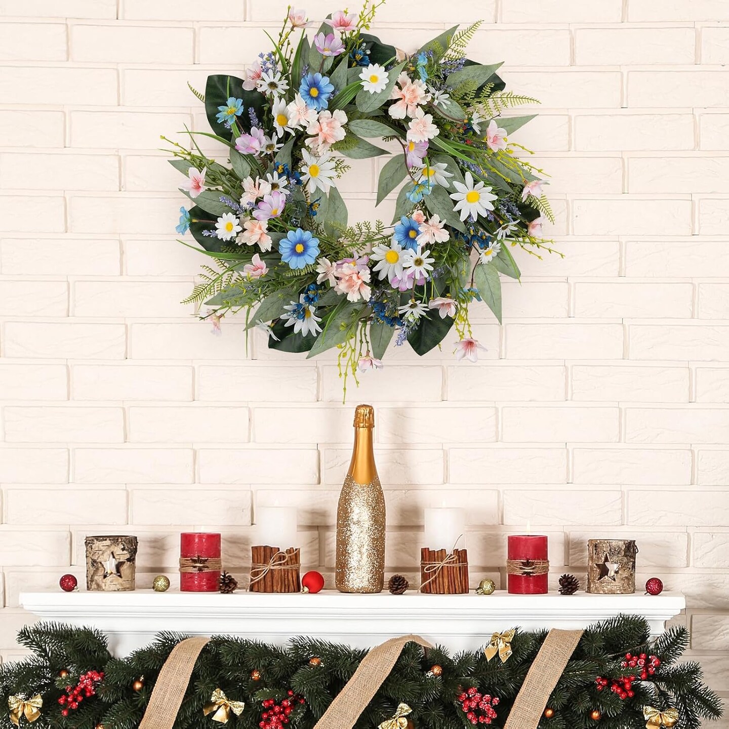 20&#x22; Eucalyptus Spring Wreath &#x2013; Lush Greenery for Front Door, Home &#x26; All-Season D&#xE9;cor