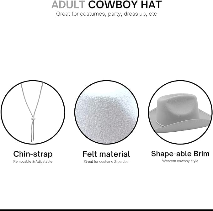 4E&#x2019;s Novelty 2 Pack White Cowboy Hat for Women &#x26; Men - White Cowboy Hat for Men Women, Western Party Accessory