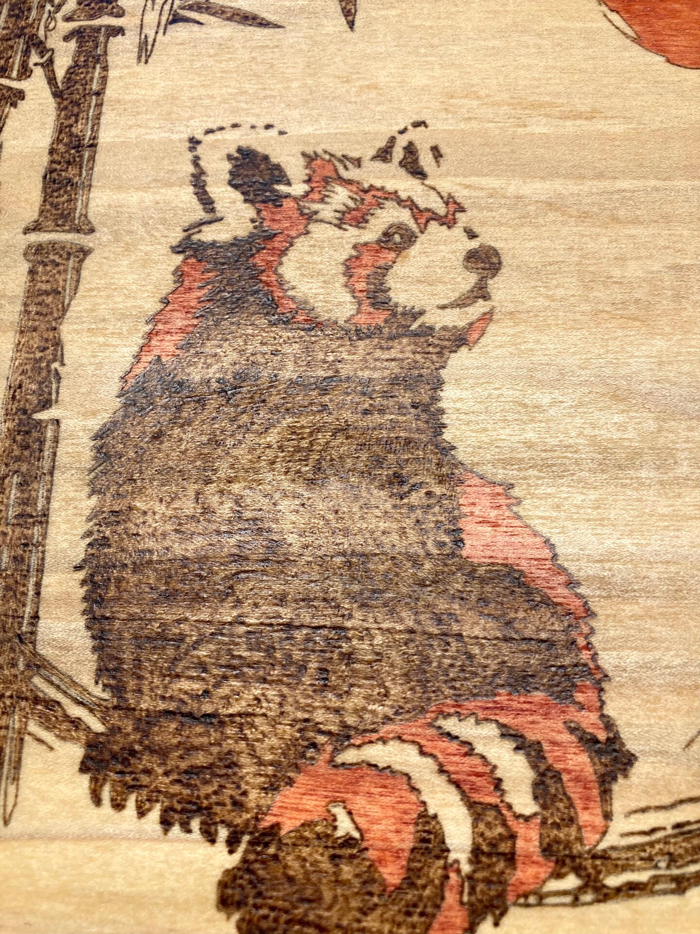 Red panda wood art- wood burned art- painted accents | MakerPlace