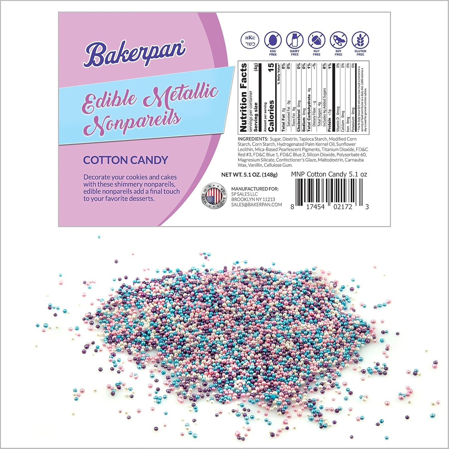 Edible Pastel Colors Nonpareils Sprinkles for Cupcakes, Pastel Sprinkles Edible for Cake Decorating - 5.1 Ounces (Made in USA)