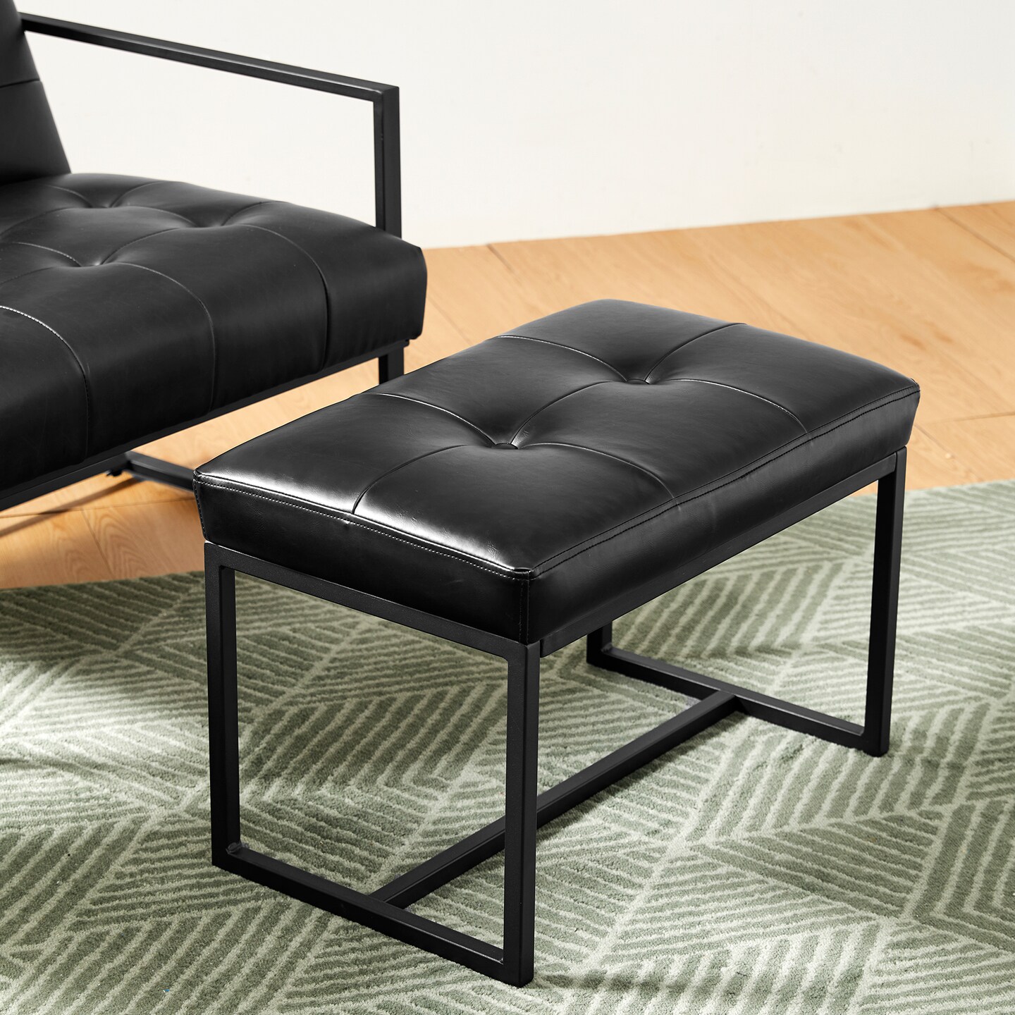 24&#x22;W Modern PU Leather Button-tufted Ottoman Foot Stool