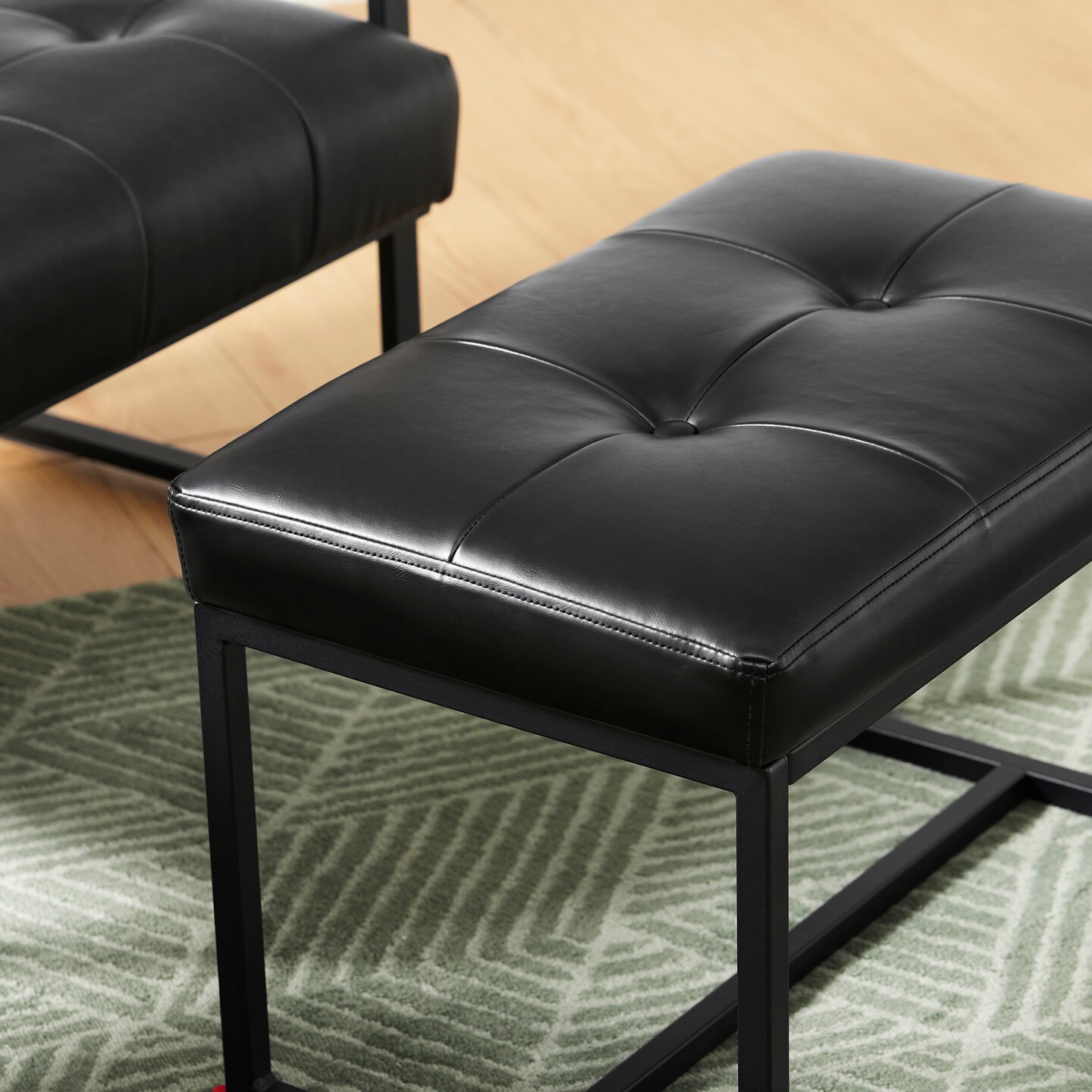 24&#x22;W Modern PU Leather Button-tufted Ottoman Foot Stool