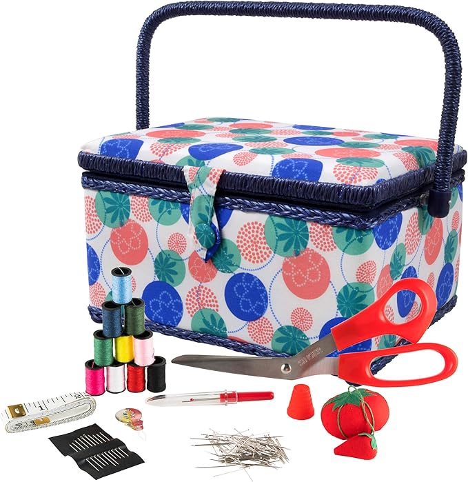 Sewing Basket with Sewing Kit, Needles, Thread, Pins, Scissors, and Notions, Florence,