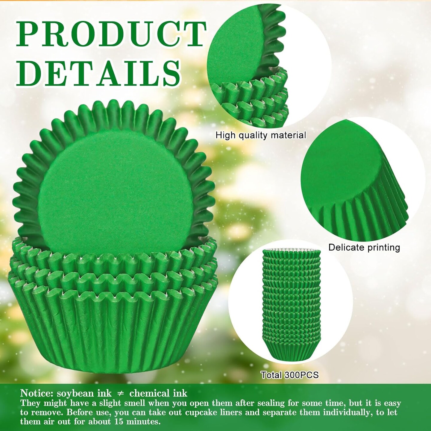 300Pcs Green Cupcake Liners Christmas Green Baking Cups Standard Muffin Cupcake Wrappers for Spring Xmas Holiday Party Supplies