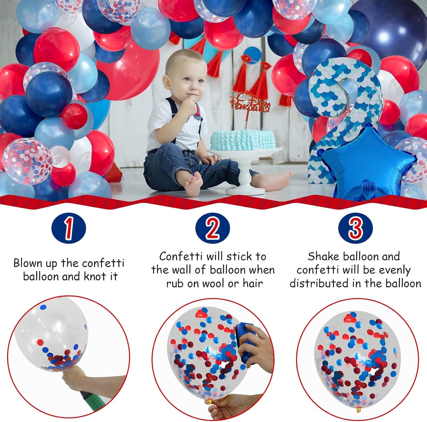 142pcs Red White and Blue Balloon Arch Garland Kit, Navy Blue for Blue 2024 Graduation Decorations July 4th Birthday Baseball Nautical Theme Party Flag Party Election Party