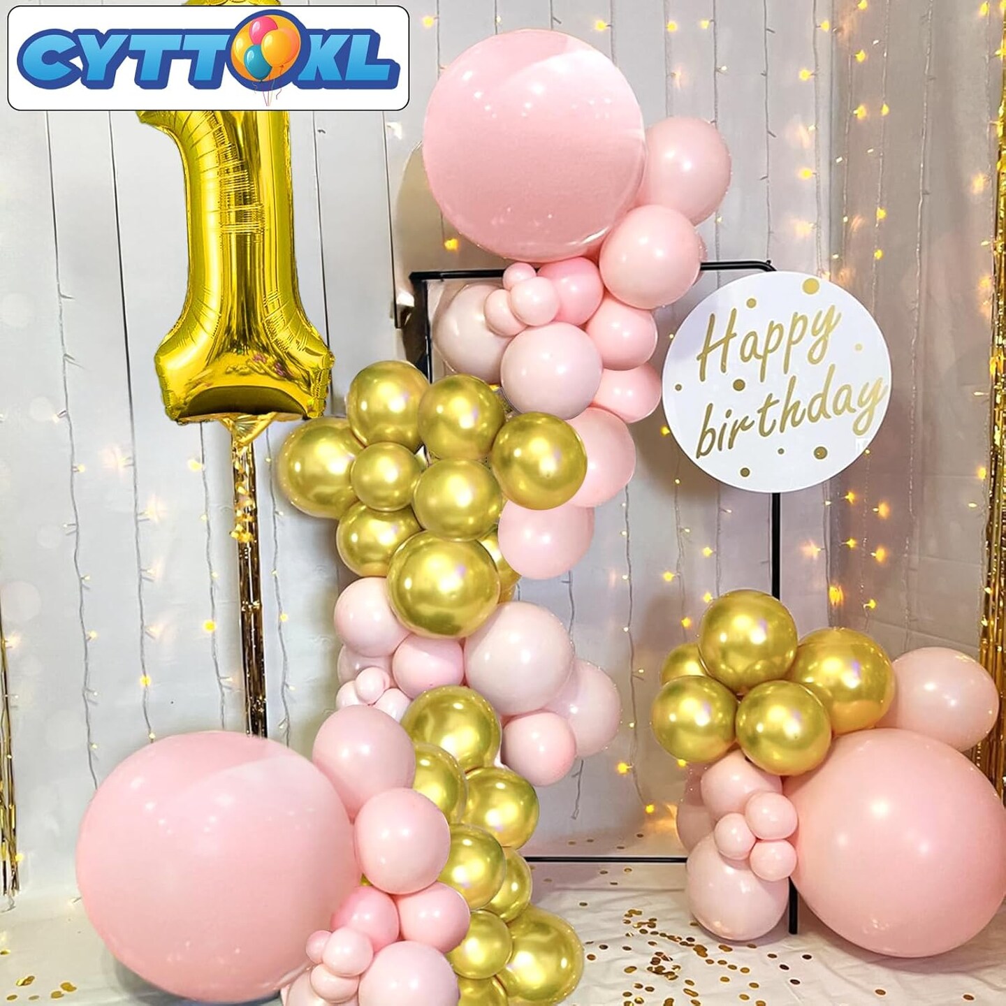 Pink and Gold Balloons 12 inch 100 Pack Matte Light Pink Matellic Gold Chrome Latex