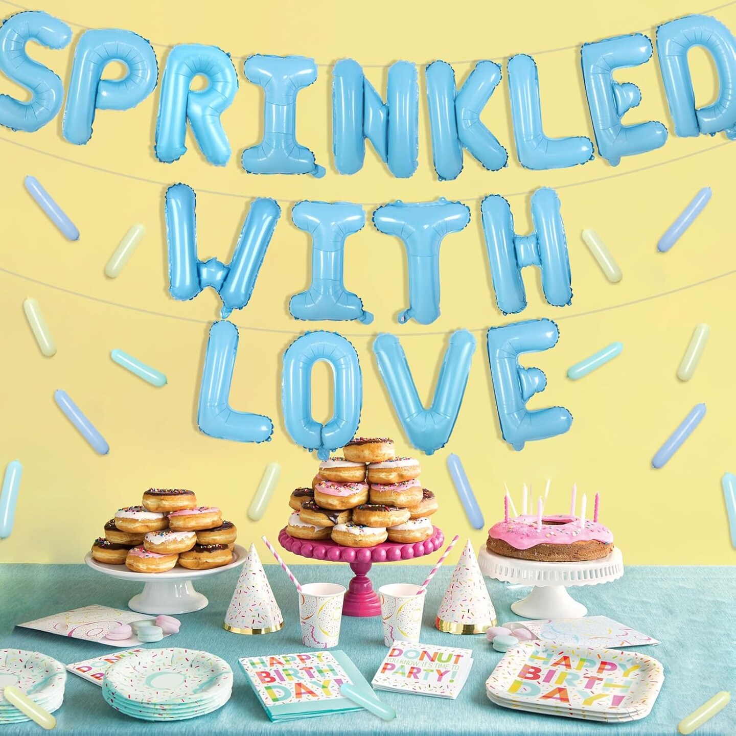 Donut Sprinkle Baby Shower Decorations Blue Sprinkle with Love Balloon Banner Decor Donut Theme Pastel Balloons Decorations for Boy Donut Pastel Confetti Baby Shower Party Supplies