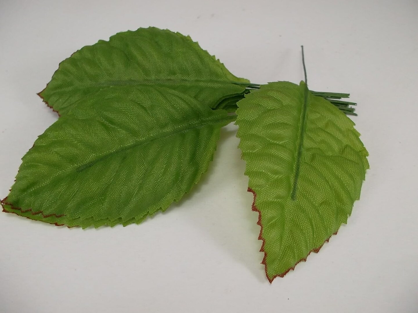 Fake Leaves Silk Green Brown Rose Leaves Fabric Artificial Leaf with Wire Stem Wedding Bouquet Make Hair Clips Size#1