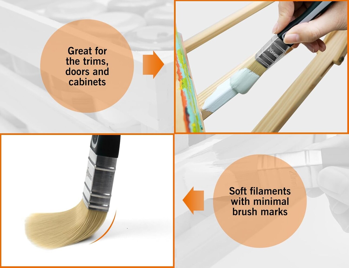 Paint Brush Set - Soft Paint Brush for Walls,Smooth Surfaces,Furniture,DIY Detail Painting (3 PC Pack, 20mm, 40mm, 50mm)