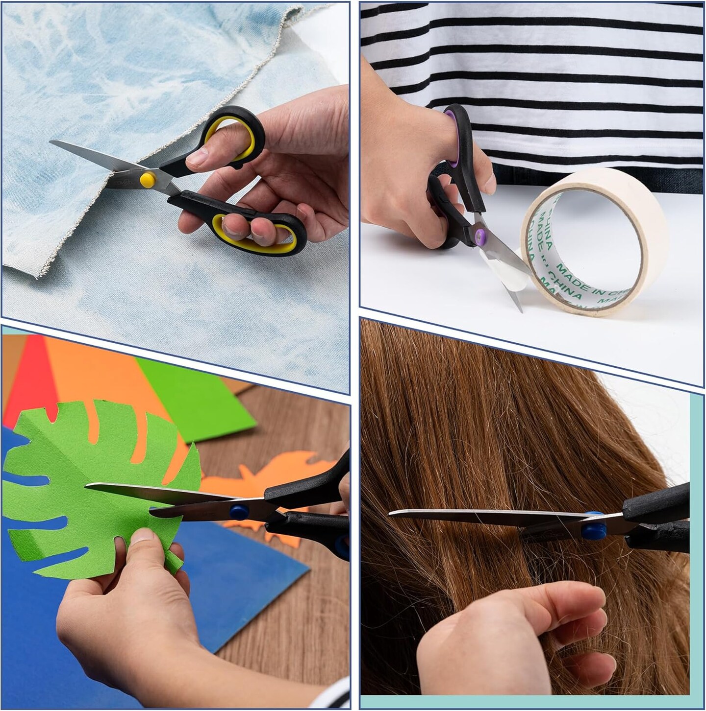 All Purpose 6 Pack - Comfort-Grip Scissors for Office Desk Accessories Sewing Fabric Home Craft School Supplies, Teacher/Class Supplies, Right/Left Handles