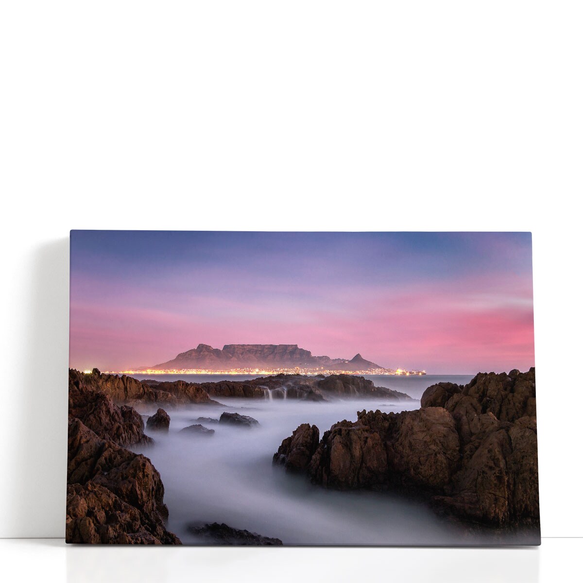 Table Mountain Cape Town Canvas Wall Art Print – Scenic Brown and Purple Mountain Photography for Living Room Decor