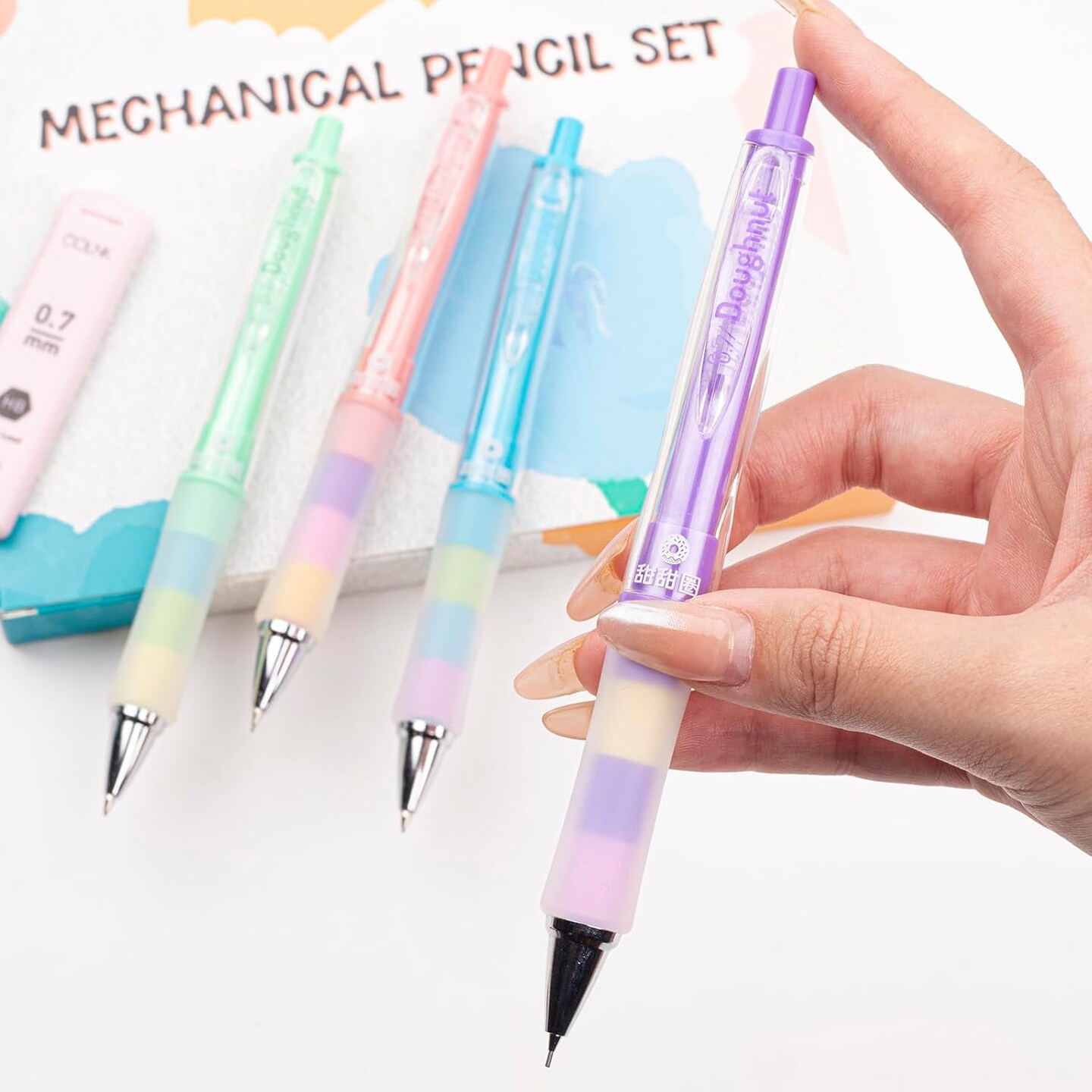 Mechanical Pencil Set with Lead and Erasers, 4 Drawing Mechanical Pencils 0.5 & 0.7mm, with 4 Tubes of HB Lead Refills and 2 Extra Erasers for School Office Writings