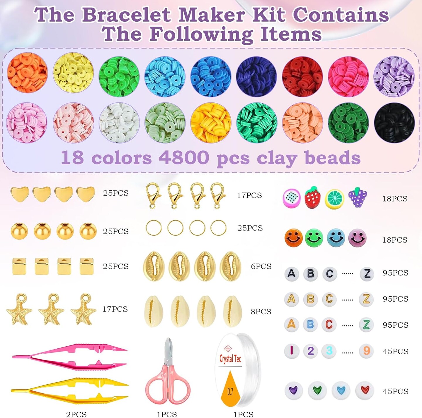 Easter Basket Essentials for Kids Girls - 5300 Clay Beads Bracelet Making Kit,Arts and Crafts for Kids Ages 8-12,Easter Crafts Games Toys for 3-10 Year Old Birthday Gift,Stuff Supplies