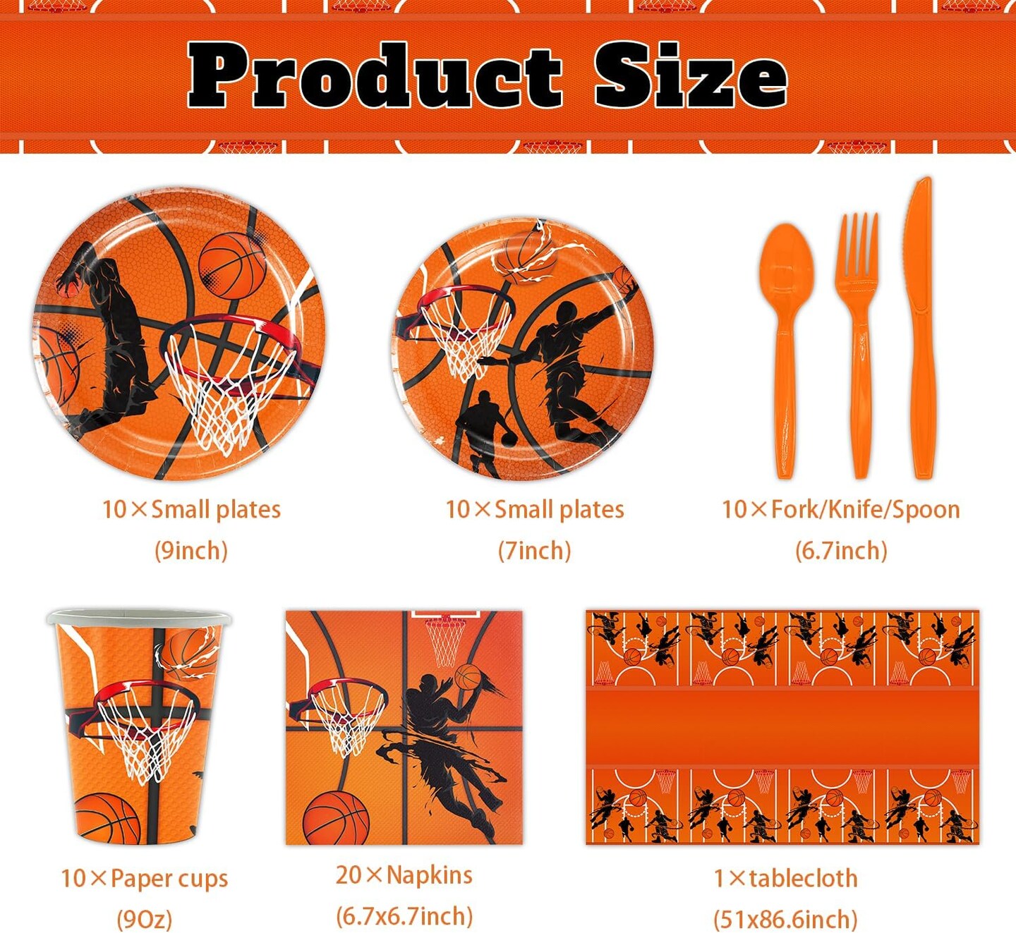 Basketball Party Decorations, Basketball Birthday Party Supplies Kit,Including Sport Themed Birthday Plates Tablecloth Napkin Banner Basketball Garland Cupcake Toppers Balloons Stickers Set