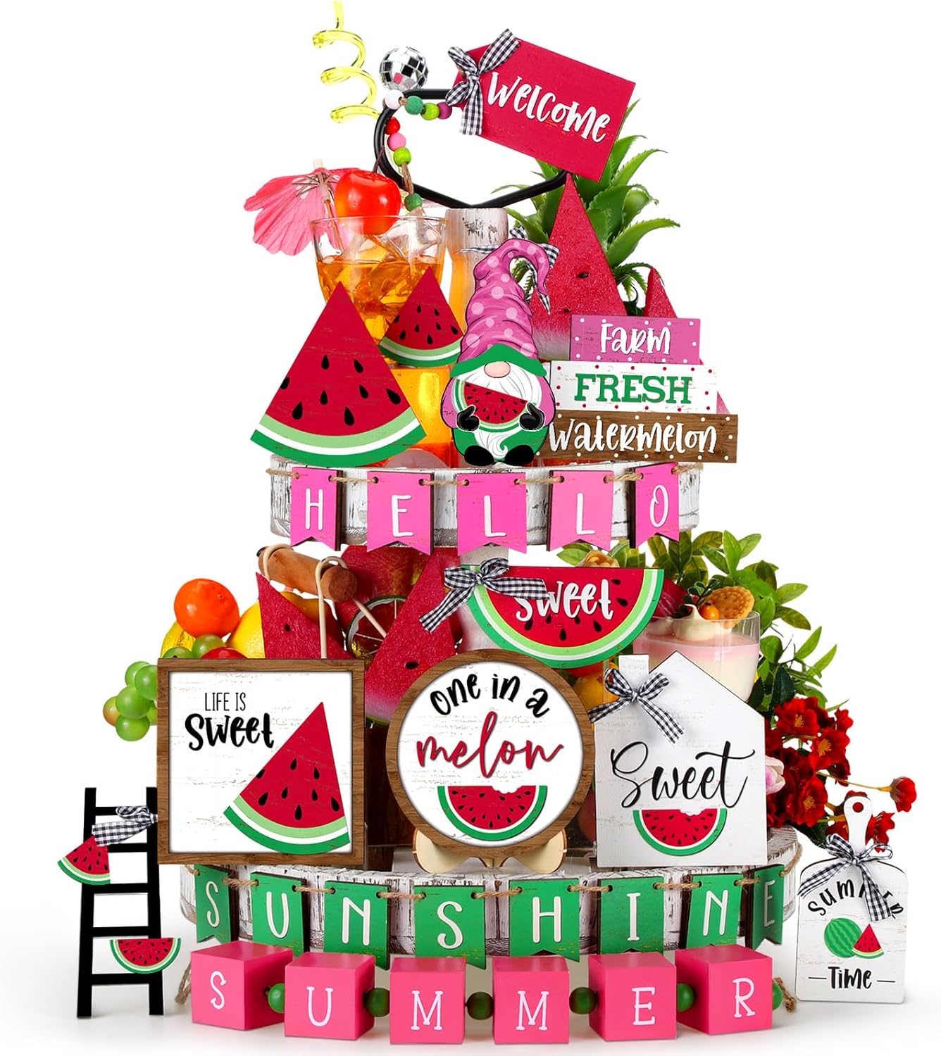 25 Pcs Summer Tabletop Decor Watermelon Table Signs for Home Summer Kitchen Table Decoration