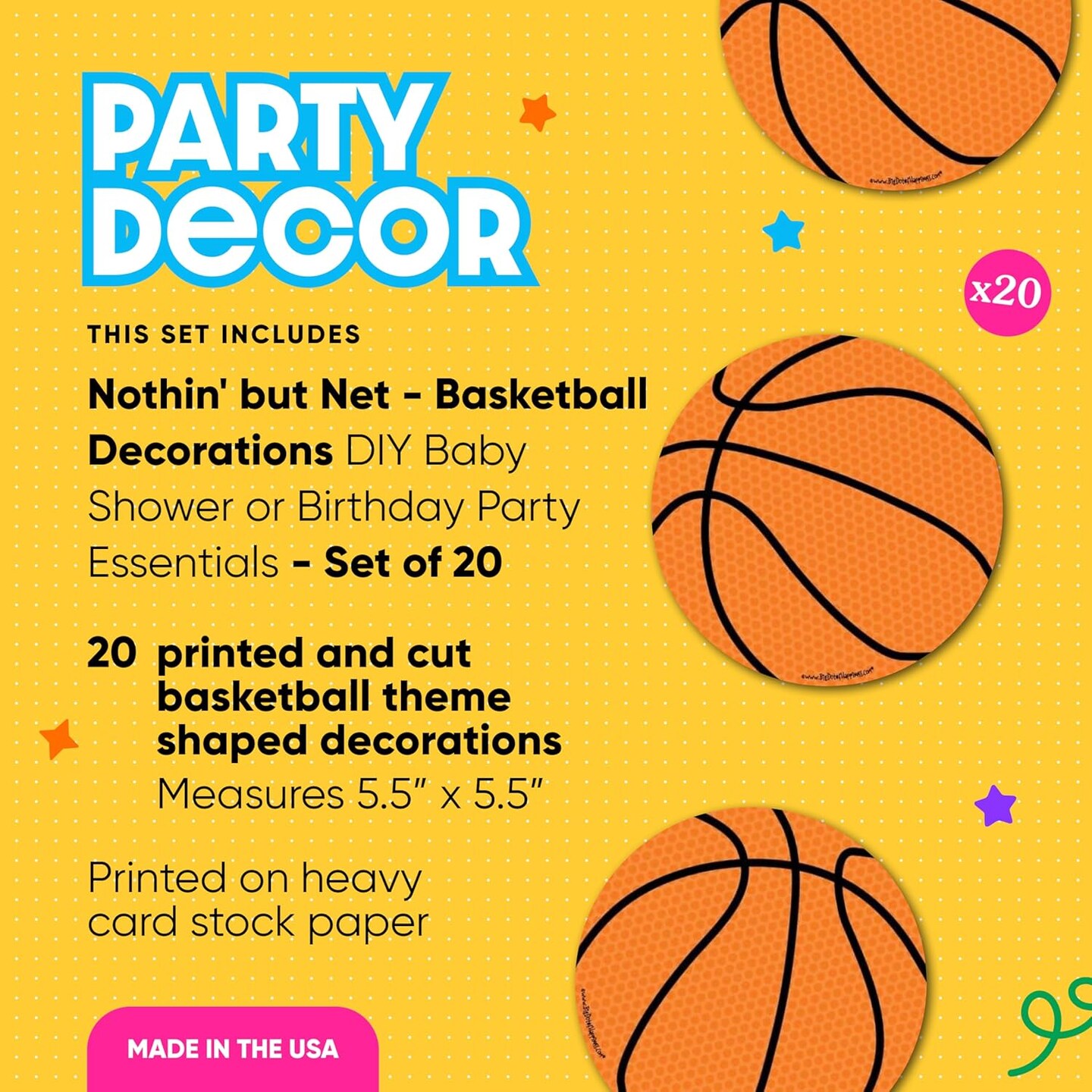 Nothin&#x27; but Net - Basketball Decorations DIY Baby Shower or Birthday Party Essentials - Basketball Birthday Decorations - Party Decorations - Set of 20