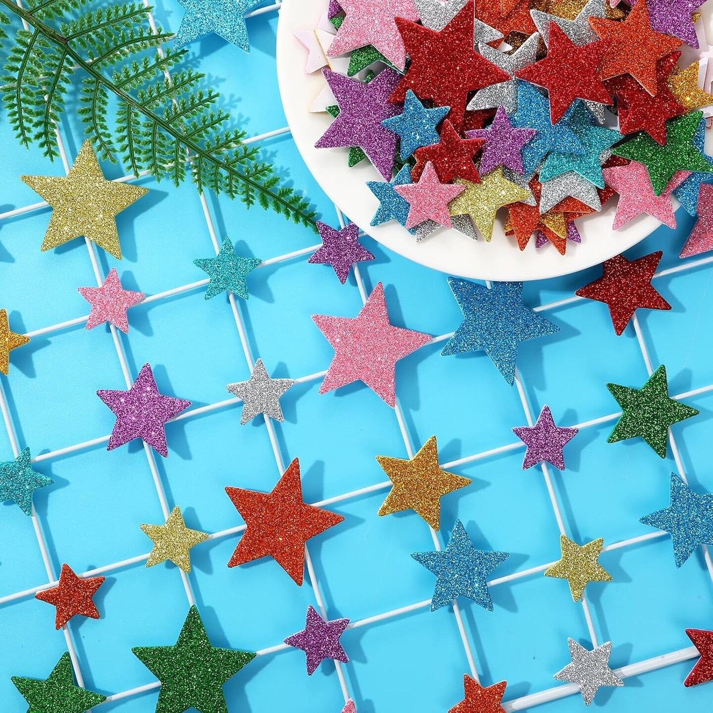 Colorful Glitter Star Foam Sticker, 300Pcs Stars Shapes Glitter Self Adhesive Foam Stickers for Kids Party Favors Toddler DIY Crafts Supplies Home Decorations