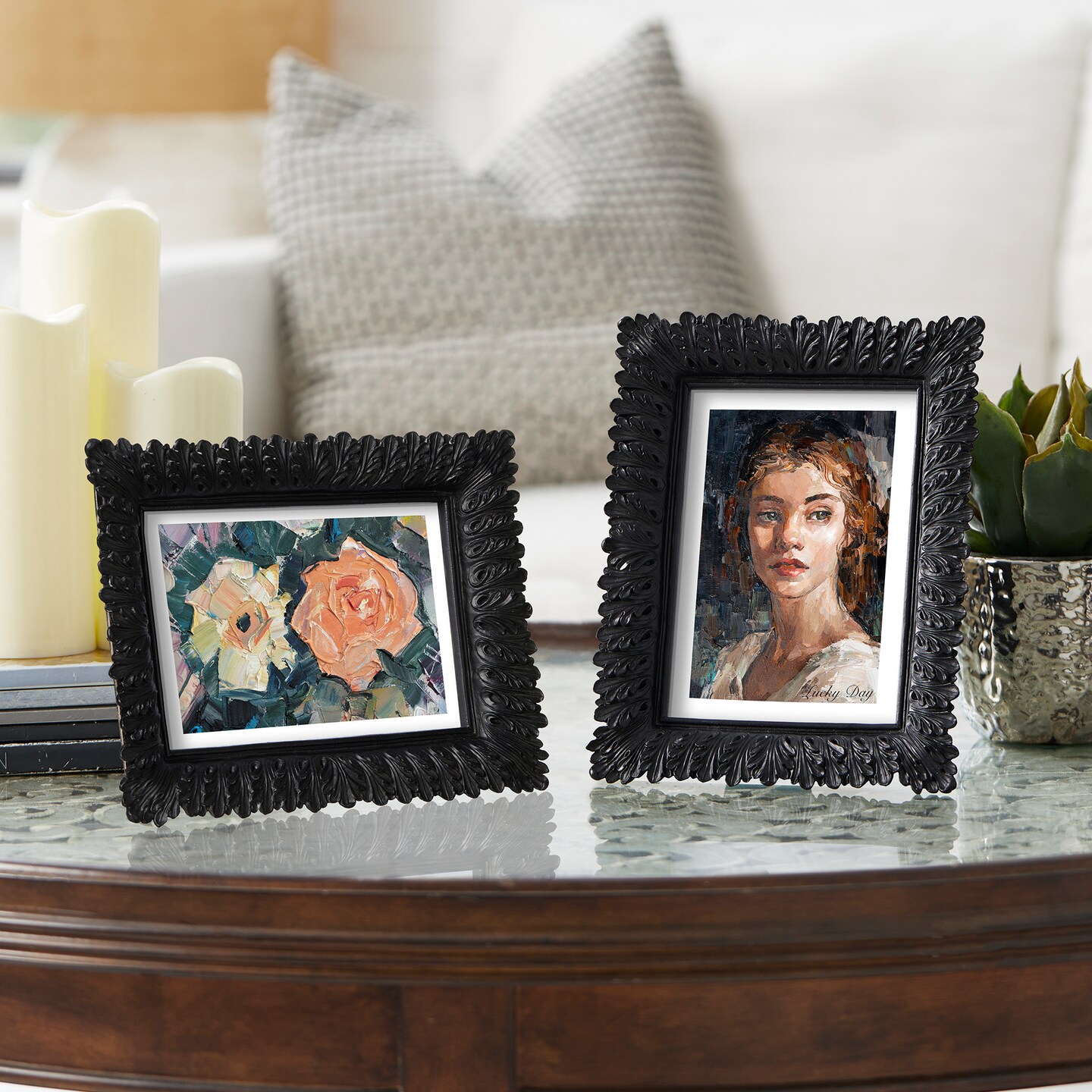 Set of 2 Black Scoop Resin Tabletop Picture Frames-5x7