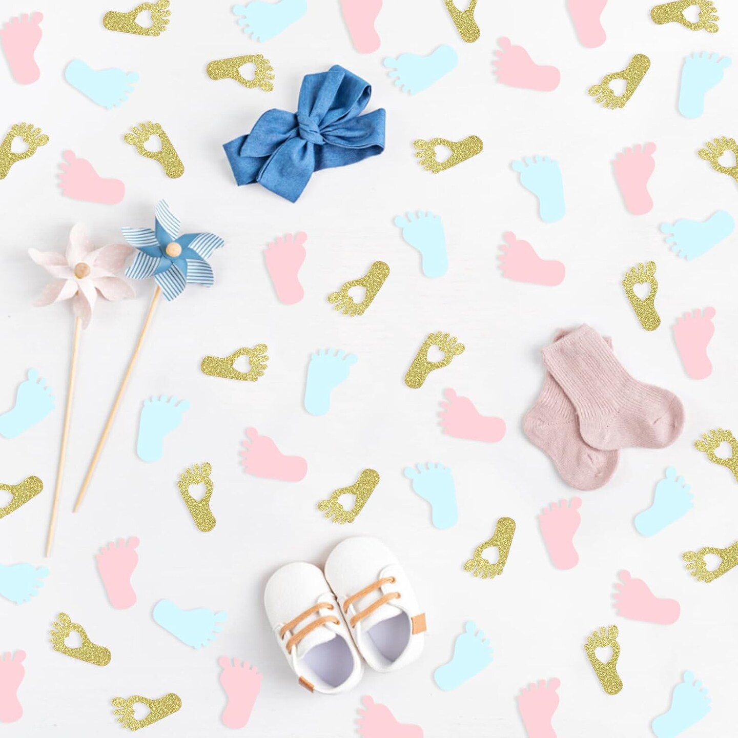 Footprint Baby Shower Confetti for Gender Reveal Party Table Decorations,Baby Gender Party Favor Candy Box/Bag DIY Decor Supplies 250CT