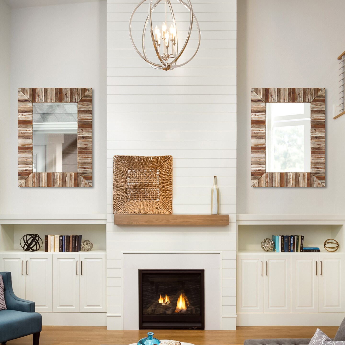 Set of 2 40&#x22;&#xD7; 30&#x22; Farmhouse Rectangle Wooden Frame Wall Mirror Bathroom-vanity Drawing Room Decor