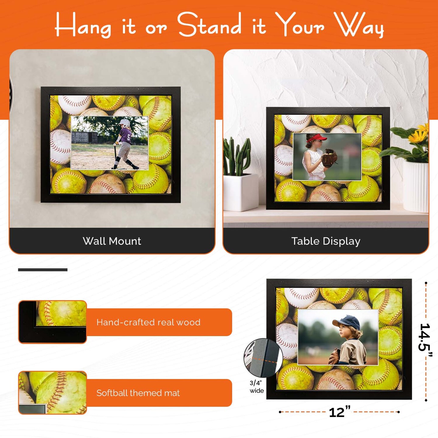iFrame Commemorative Sports Athletics Frames I Fits 5x7 Photograph, Real Wood Black Finish, Desktop, Table Or Wall Mount I Shatterproof Plexiglass I Made in the USA