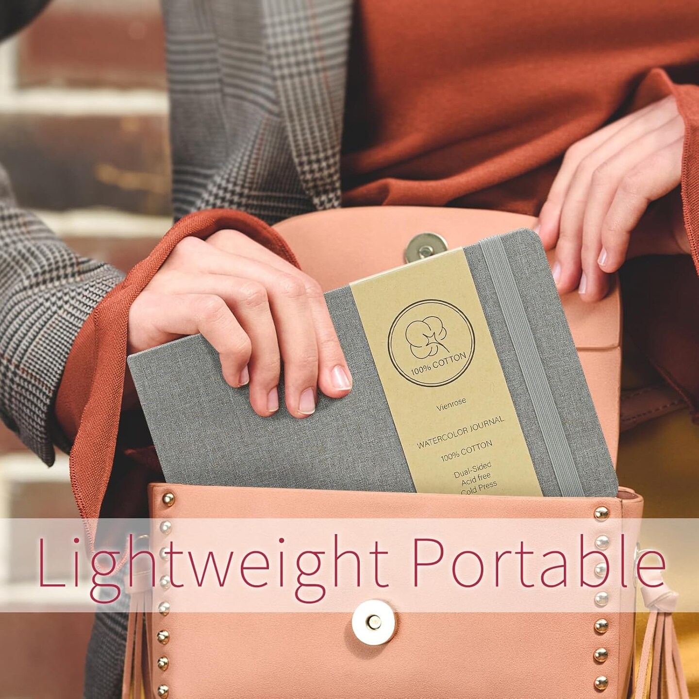 Sketchbook, 5.5"x8.2" Watercolor Journal with 24 Sheets 140 LB (300 GSM) Cotton Watercolor Paper, Grey Linen Cover Watercolcr Sketch Book As Travel Notebook Mixed Media Pad